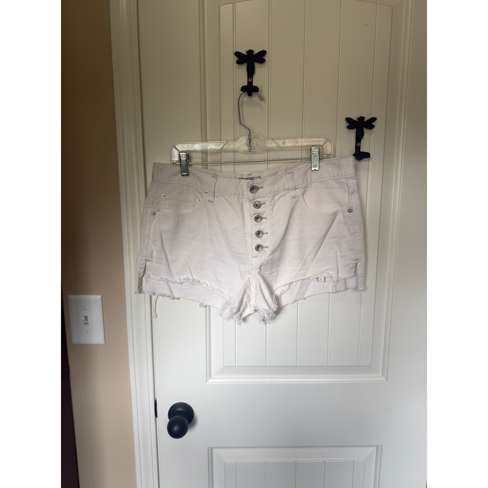 Free People White Denim Cutoff Shorts Exposed Button Fly Size 30 OB855125